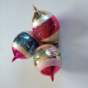 Vintage Holiday Ornament Set - Pink, Gold, Blue - 1950's